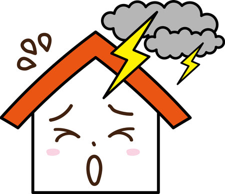 A house with a troubled expression after being struck by lightningのイラスト素材