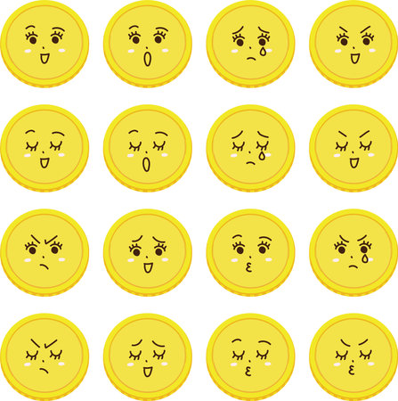 Emotions, sadness, a set of coins with various expressionsのイラスト素材