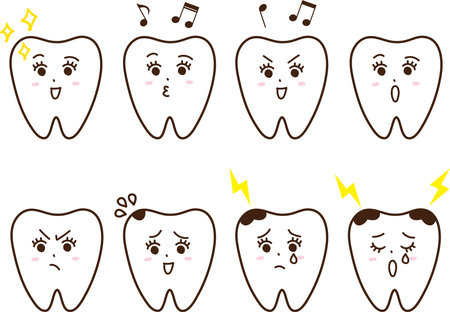 Anthropomorphic tooth emotions facial expression illustration setのイラスト素材
