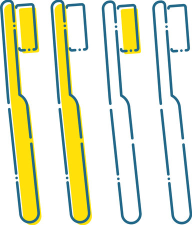 Illustration of a simple toothbrush with a blue dashed line and yellow pointsのイラスト素材