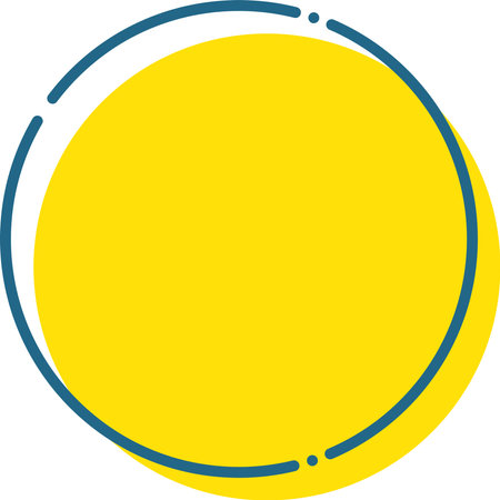 A simple blue line drawn with a dashed line and a yellow circular illustrationのイラスト素材