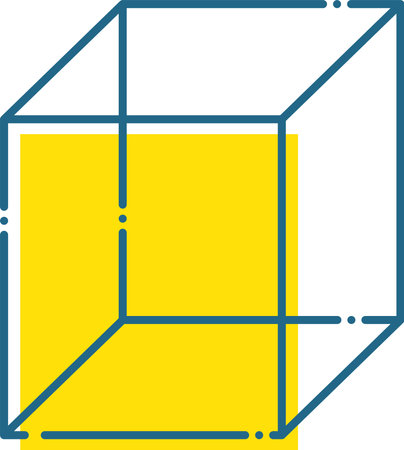 Simple blue line and yellow cube illustration drawn with dashed linesのイラスト素材