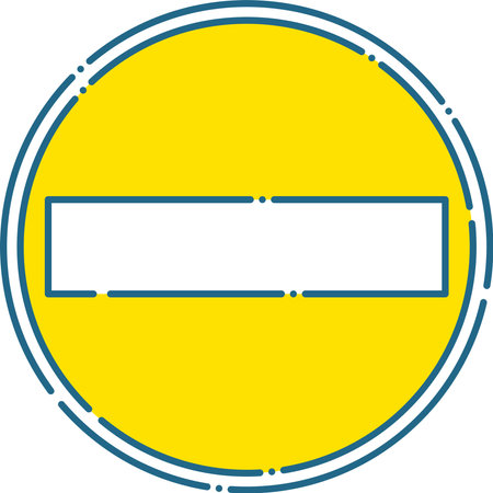 Vehicle entry prohibited mark traffic, warning sign (blue dashed line and yellow icon)のイラスト素材