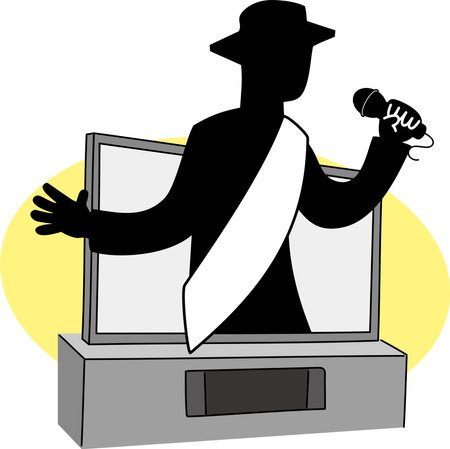 Silhouette of a male candidate jumping out of the TV screen to give a speechのイラスト素材