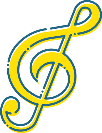 Simple blue dashed line and yellow treble clef illustrationのイラスト素材