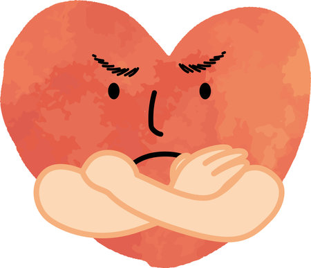 Thinking with folded arms / watercolor heart with an angry expressionのイラスト素材