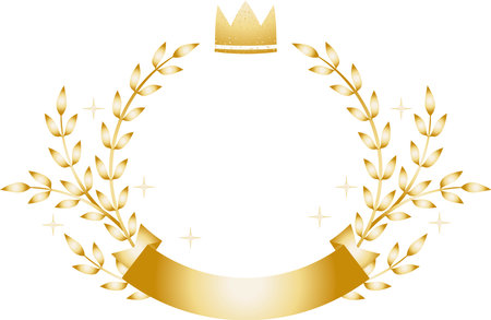 Beautiful laurel wreath and crown simple golden frame illustrationのイラスト素材
