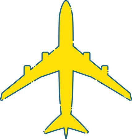 Illustration of a simple yellow plane with a blue dashed lineのイラスト素材