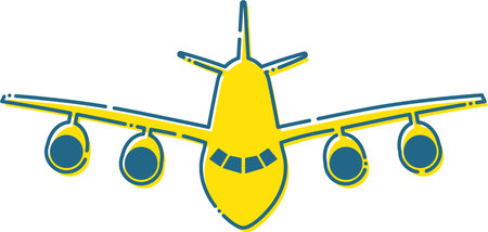 Illustration of a simple yellow plane with a blue dashed lineのイラスト素材
