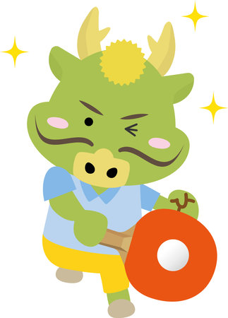 A dragon in the Year of the Dragon happily playing table tennisのイラスト素材