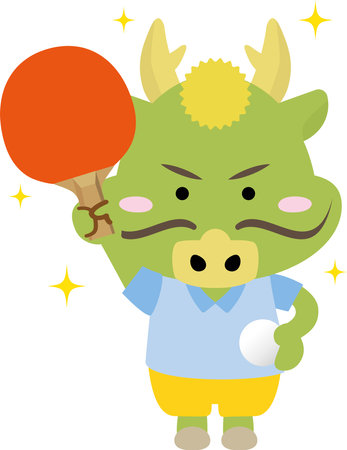 A dragon in the Year of the Dragon happily playing table tennisのイラスト素材