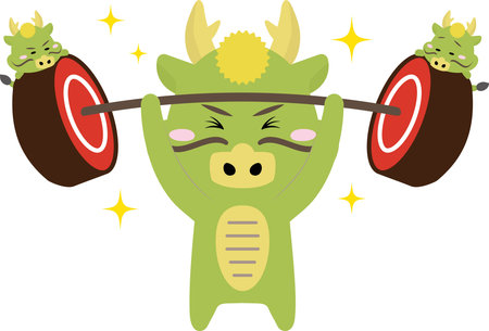 A dragon lifting a barbell and lifting weightsのイラスト素材