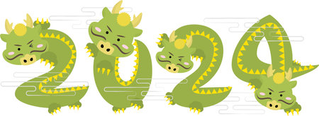 Cute dragons representing the numbers of 2024のイラスト素材