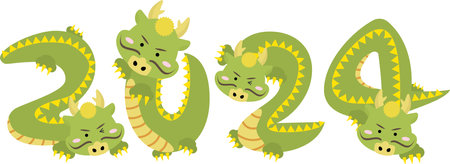 Cute dragons representing the numbers of 2024のイラスト素材