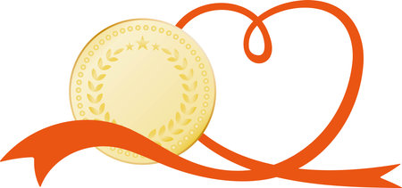 Red heart and gold coins made of ribbons, coinsのイラスト素材