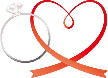 Illustration of diamond ring and red ribbonのイラスト素材