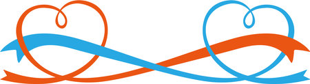 Illustration of red and blue ribbons overlapping in the shape of a heartのイラスト素材