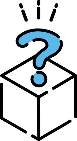 A blue question mark cute icon that pops out of a box that can be used for quizzes and problemsのイラスト素材
