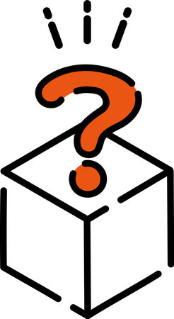 A cute icon of a red question mark and a question mark popping out of a box that can be used for quizzes and problemsのイラスト素材