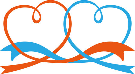 Illustration of red and blue ribbons overlapping in the shape of a heartのイラスト素材
