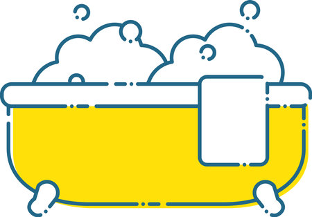 Illustration of a cute bathtub bubblingのイラスト素材