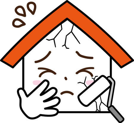The expression of the house worried about the cracked outer wallのイラスト素材