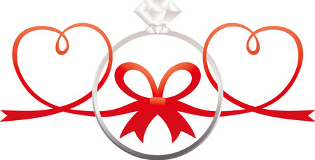 An illustration of love with a heart-shaped ribbon and ring intertwinedのイラスト素材