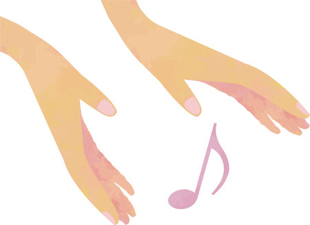 A pink musical note floating between your outstretched handsのイラスト素材