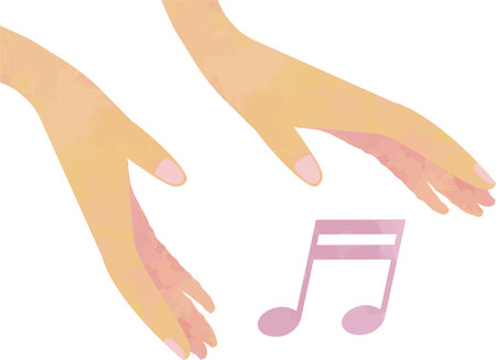 A pink musical note floating between your outstretched handsのイラスト素材