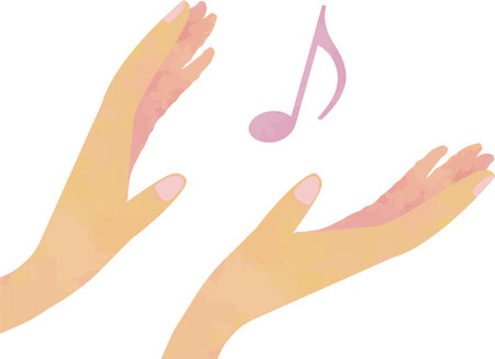 A pink musical note floating between your outstretched handsのイラスト素材