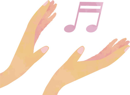 A pink musical note floating between your outstretched handsのイラスト素材