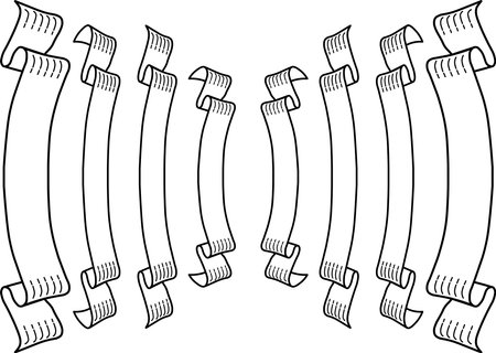 Hand drawn simple monochrome ribbon banner material setのイラスト素材