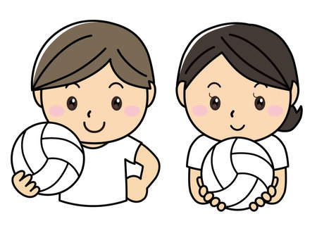 Pair of men and women playing sports volleyball / illustration material (vector illustration)のイラスト素材
