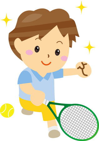 A child smiling and enjoying tennisのイラスト素材