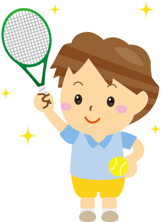 A child smiling and enjoying tennisのイラスト素材