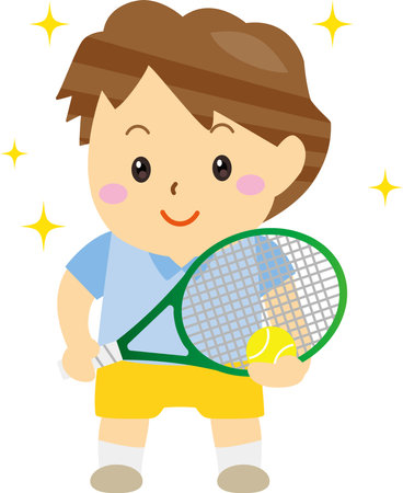 A child smiling and enjoying tennisのイラスト素材