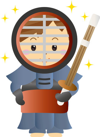 Smiling person wearing kendo armorのイラスト素材