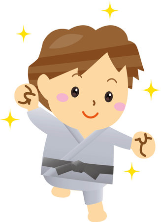Illustration of a smiling person wearing a judo or karate uniformのイラスト素材