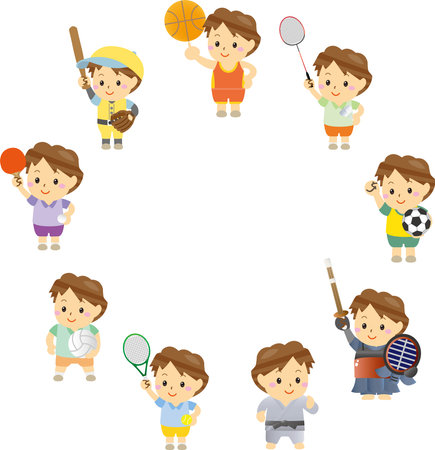 Set of children playing various sportsのイラスト素材