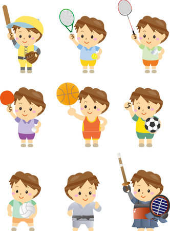 Set of children playing various sportsのイラスト素材