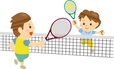 Two men enjoying tennis over the internetのイラスト素材