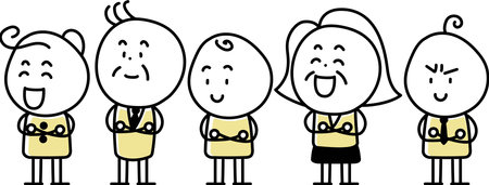 Illustration set of smiling people standing with folded handsのイラスト素材