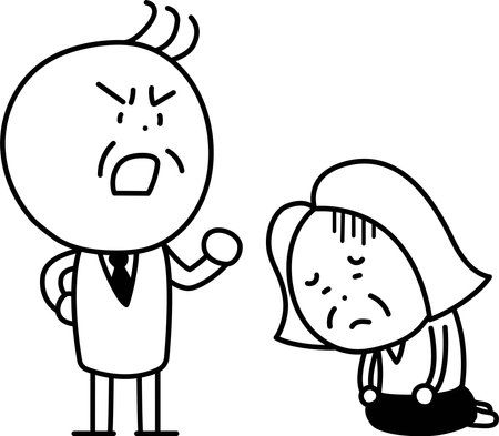 A depressed woman sitting with an angry manのイラスト素材