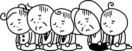 Illustration of men and women of all ages sitting down and depressedのイラスト素材