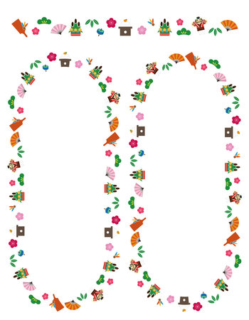 A cute frame made with New Year's decorationsのイラスト素材