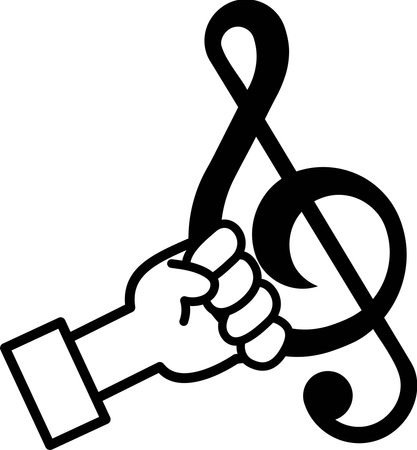 Illustration of a hand holding a treble clefのイラスト素材
