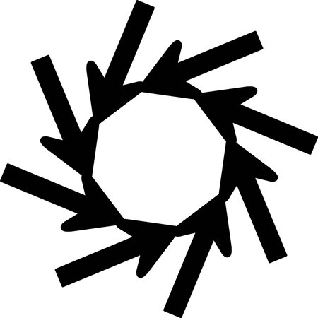 Illustration of eight monochrome arrows pointing inwardのイラスト素材