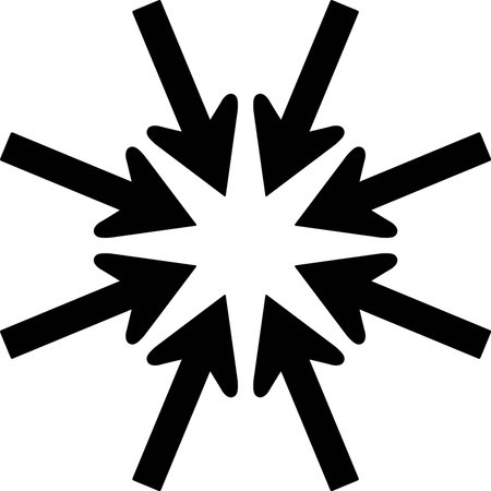 Illustration of eight monochrome arrows pointing inwardのイラスト素材