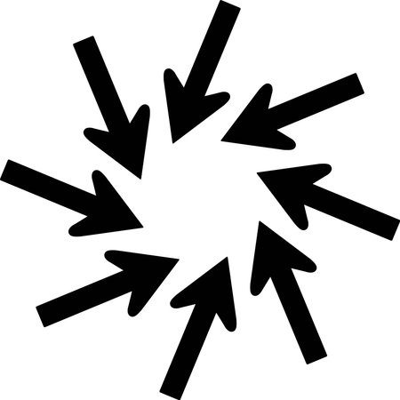 Illustration of eight monochrome arrows pointing inwardのイラスト素材