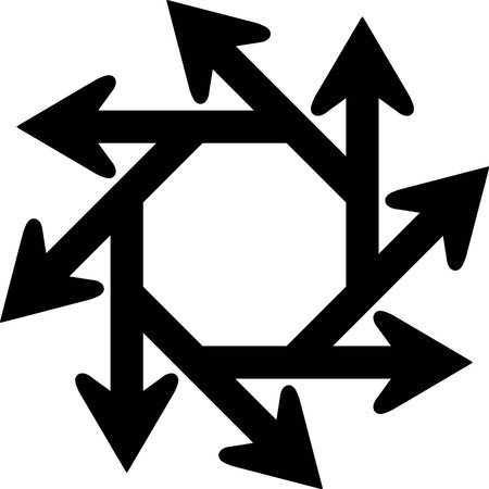 Eight monochrome arrows spreading outwardのイラスト素材